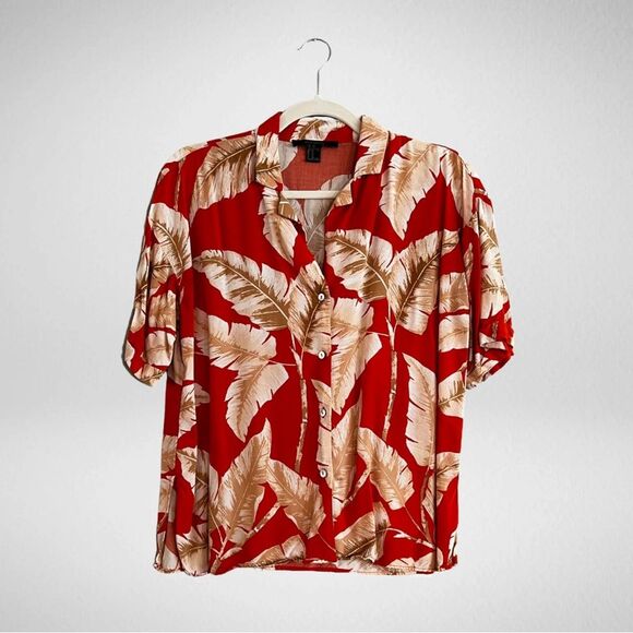 Forever 21 Hawaiian Shirt Floral Button Down Orange Size XS - Picture 1 of 7